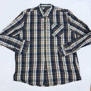 Travis Mathew Mens Large Plaid Multicolor Cotton Blend Long Sleeve Button Shirt